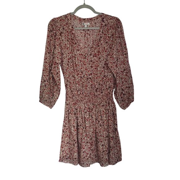 Sundry Evereve Womens Sz 1 (S) Ditsy Floral Smocked Long Sleeve Dress Dahlia Red - Picture 2 of 9
